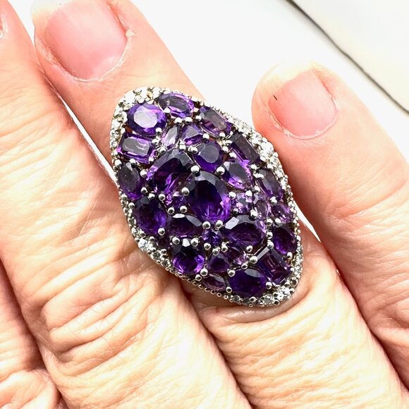 Chuck Clemency Amethyst Cluster Sterling Silver Gold Accent Ring Size 6 - Picture 2 of 4